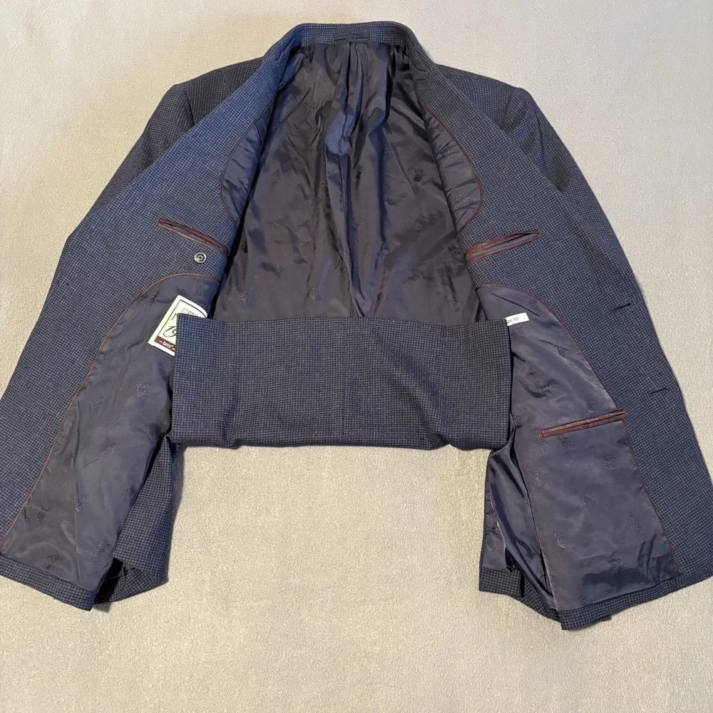 Jos A Bank 1905 Brrr Comfort Blazer 46R Navy Blue Houndstooth‎ Slim Fit Jacket